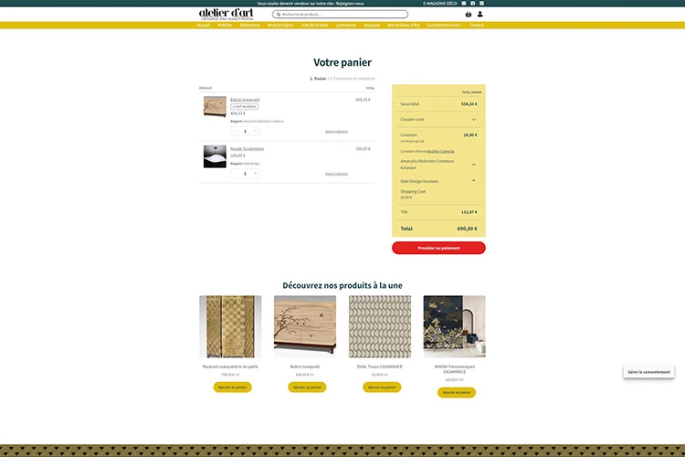 Panier du site Atelier d'Art - Kyōru Agence web créative